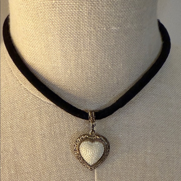 1928 Jewelry - 1928 Black Choker with Heart Pendant